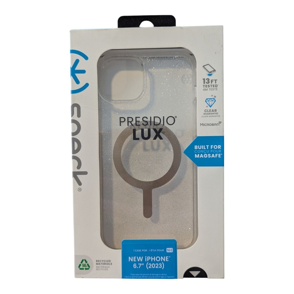 D4. Speck Presidio LUX Clear Case for iPhone 15 Pro Max -Glitter (MagSafe)